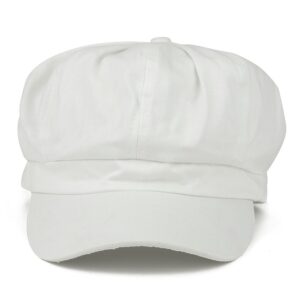 Women's Lightweight 100% Cotton Soft Fit Newsboy Cap with Elastic Back - White