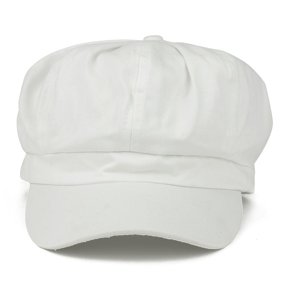 Women's Lightweight 100% Cotton Soft Fit Newsboy Cap with Elastic Back - White