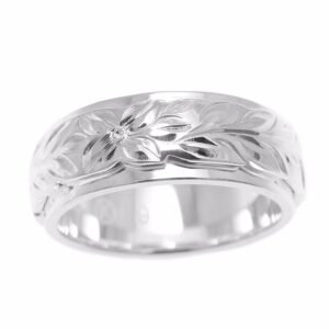 Arthur's Jewelry Sterling silver 925 Hawaiian maile leaf plumeria flower scroll 6mm/8mm double ring size 7.5