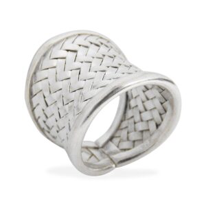 AeraVida Exotic Weave Wide Front Thai Hill Tribe Karen Silver Ring | Elegant Wedding Rings For Women | Balinese Comfort Fit Silver Rings for Women | Sterling Silver Rings Sizes (9)