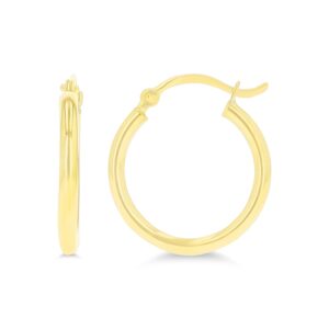 14k yellow gold solid 2mm tube classic polished hoop earrings, 2x15mm