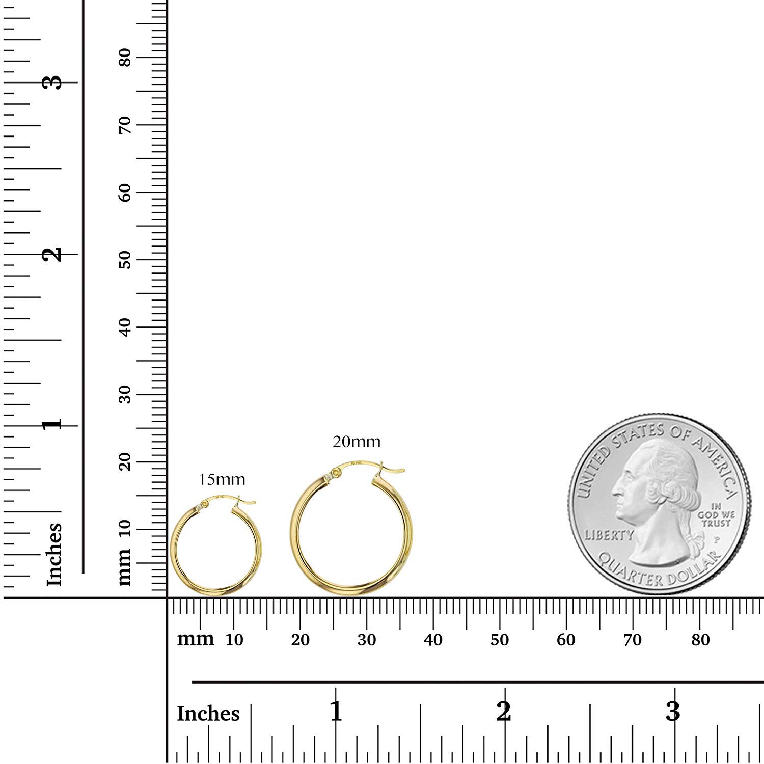 14k Yellow Gold Solid 2mm Tube Classic Polished Hoop Earrings, 2x15mm