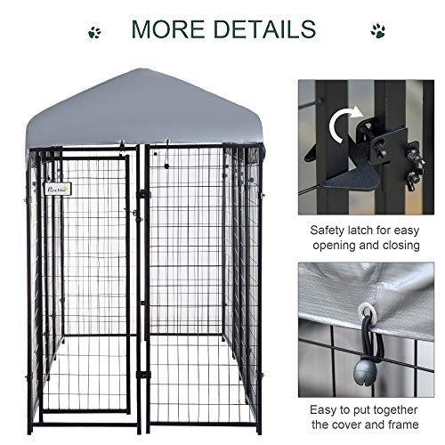 PawHut 8' x 4' x 6' Dog Playpen Outdoor, Dog Kennel Dog Exercise Pen with Lockable Door, Water-Resistant Canopy, for Medium and Large Dogs