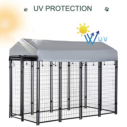 PawHut 8' x 4' x 6' Dog Playpen Outdoor, Dog Kennel Dog Exercise Pen with Lockable Door, Water-Resistant Canopy, for Medium and Large Dogs