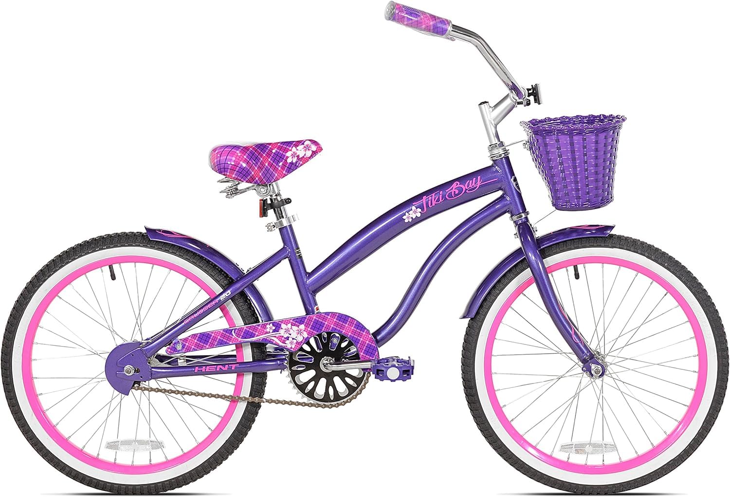 Kent International 20" Kent Tiki Bay Kid's Cruiser Bike | 20 Inch Beach Cruiser Bike w/ Front & Rear Fenders | Hi-Tensile Steel Fork with Front Basket