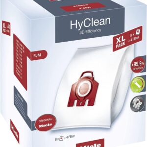 Miele Original AirClean 3D Efficiency FJM XL-Pack Vacuum Cleaner Bags, Containing 8 Bags and 4 Filters, for Miele Compact C2, Compact C1, Complete C1, S6 and S4 vacuum cleaners