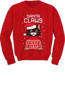 santa claws sweatshirt toddler youth kids cat ugly christmas sweater style medium red