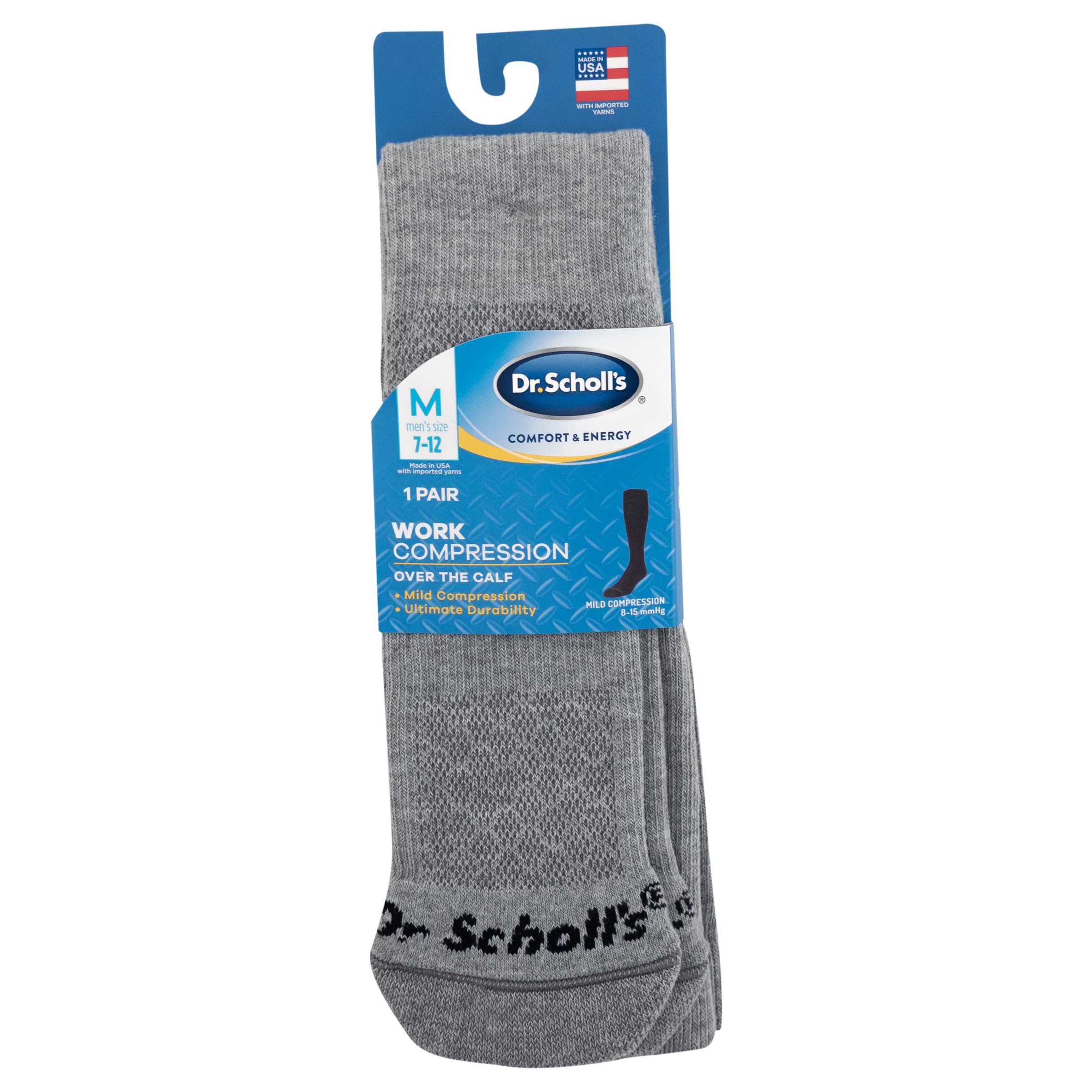 Dr. Scholl's Men's Athletic & Work Compression Over the Calf Casual Sock, Gray, 6.5-12 US