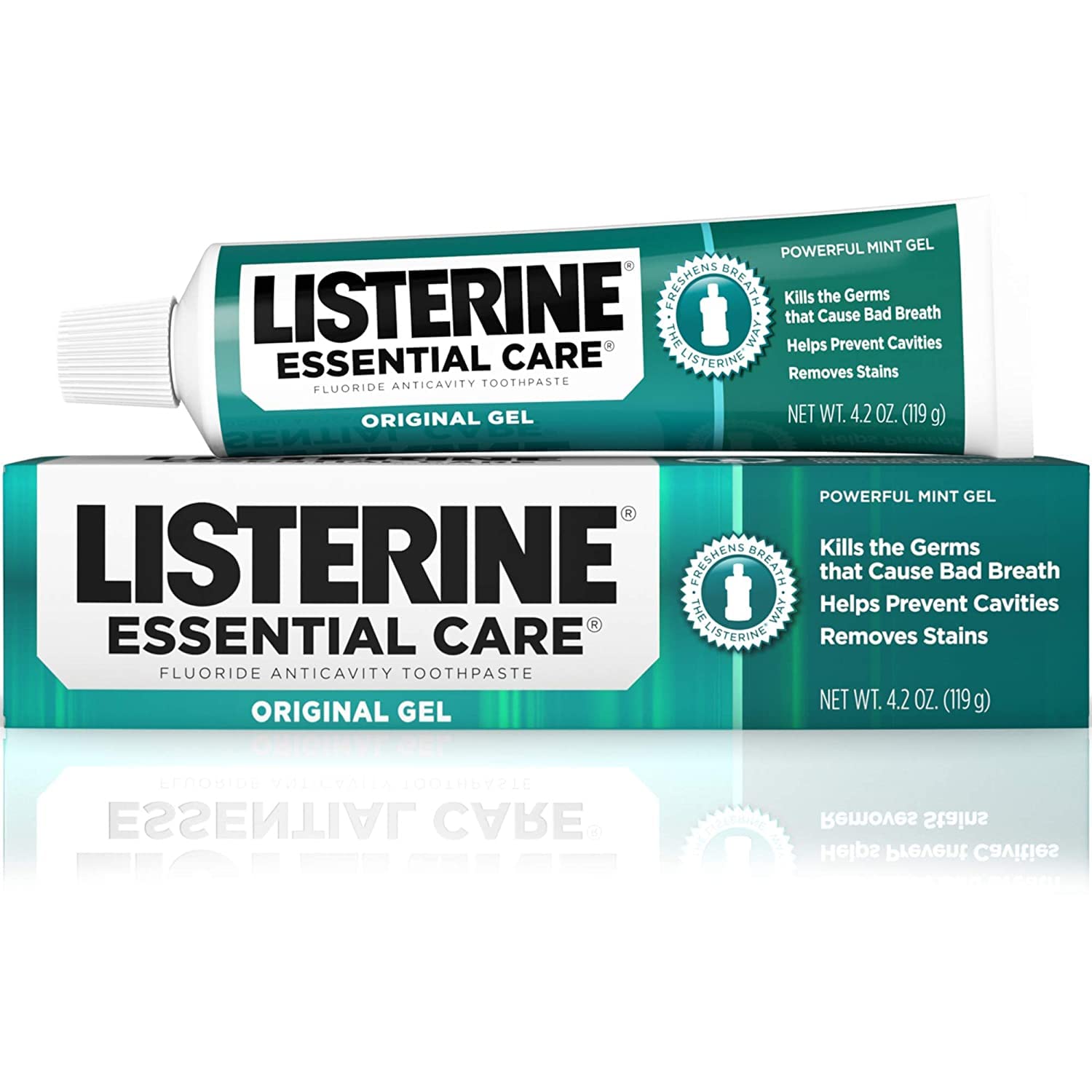 Listerine Essential Care Fluoride Anticavity Toothpaste Gel, 4.2 Ounce, (Pack of 3)