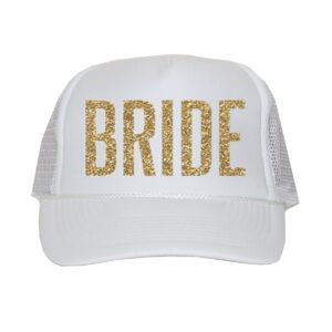 classy bride bride trucker hat (white and gold glitter)