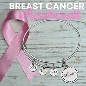 Infinity Collection Breast Cancer Bracelet, Pink Ribbon Bangle Bracelet, Cancer Awareness, Cancer Gift for Women, Motivational Encouragement Gifts for Women Best Friend Sister Mom