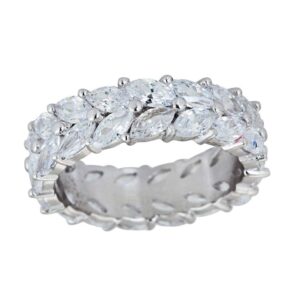 Sterling Silver Cubic Zirconia 2 Row Marquise Cut Eternity Band Ring