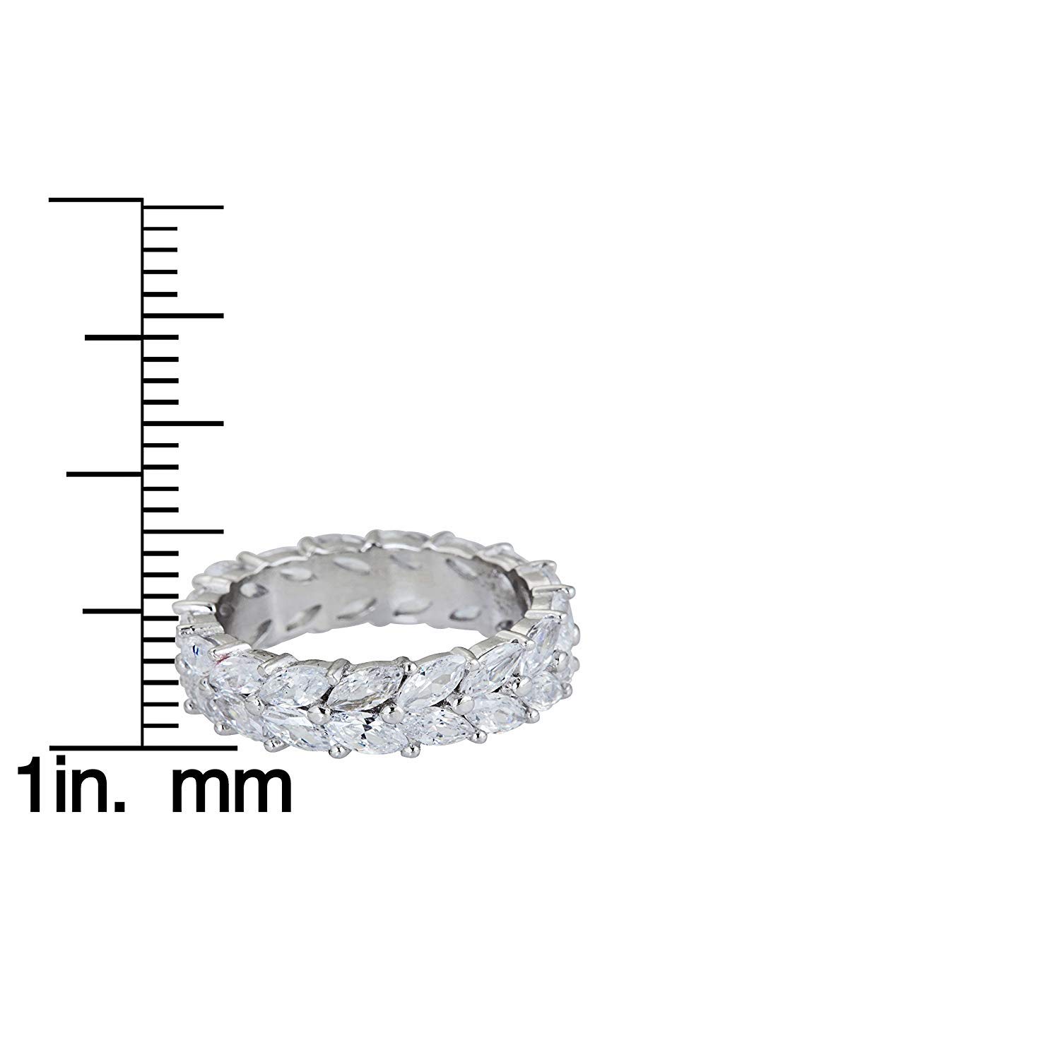 Sterling Silver Cubic Zirconia 2 Row Marquise Cut Eternity Band Ring