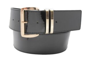 tfj women fashion wide belt faux leather metal buckle plus size l xl (black - patent faux leather)