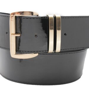 TFJ Women Fashion Wide Belt Faux Leather Metal Buckle Plus Size L XL (Black - patent faux leather)