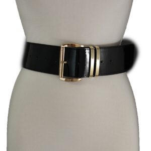 TFJ Women Fashion Wide Belt Faux Leather Metal Buckle Plus Size L XL (Black - patent faux leather)