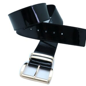 TFJ Women Fashion Wide Belt Faux Leather Metal Buckle Plus Size L XL (Black - patent faux leather)