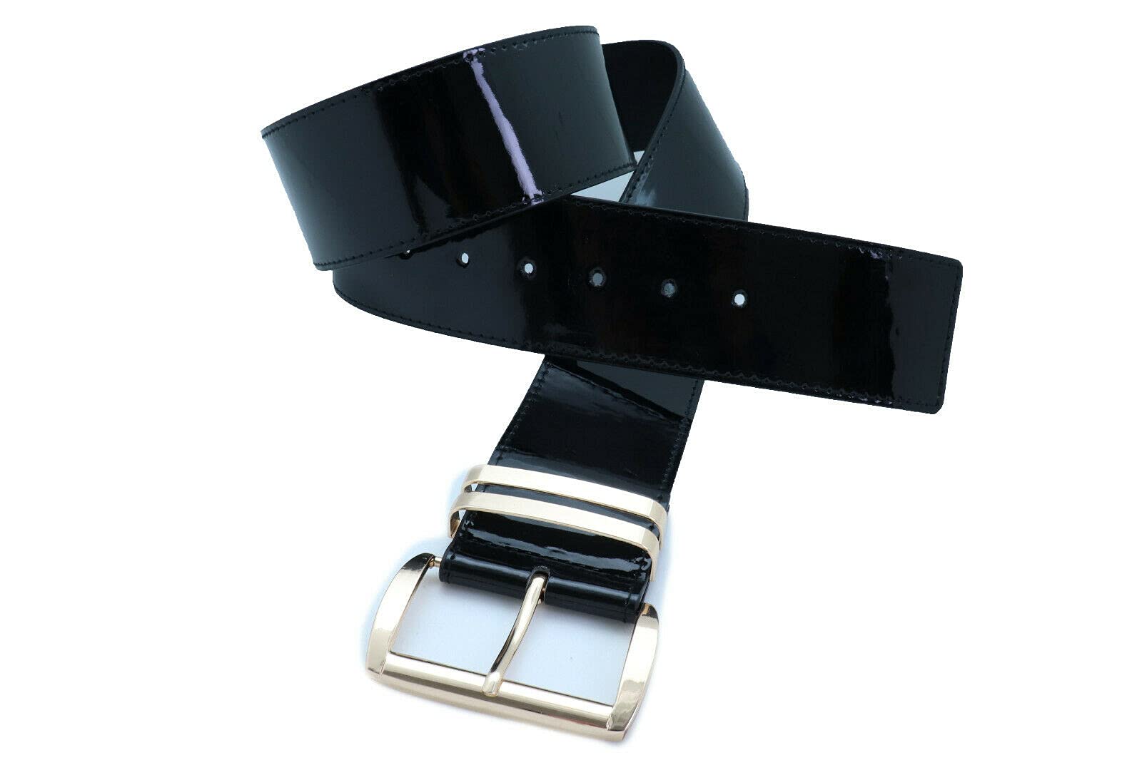 TFJ Women Fashion Wide Belt Faux Leather Metal Buckle Plus Size L XL (Black - patent faux leather)