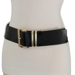 TFJ Women Fashion Wide Belt Faux Leather Metal Buckle Plus Size L XL (Black - patent faux leather)