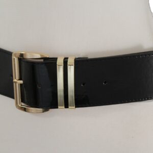 TFJ Women Fashion Wide Belt Faux Leather Metal Buckle Plus Size L XL (Black - patent faux leather)