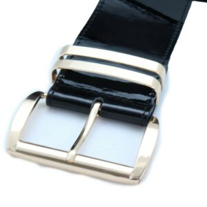 TFJ Women Fashion Wide Belt Faux Leather Metal Buckle Plus Size L XL (Black - patent faux leather)