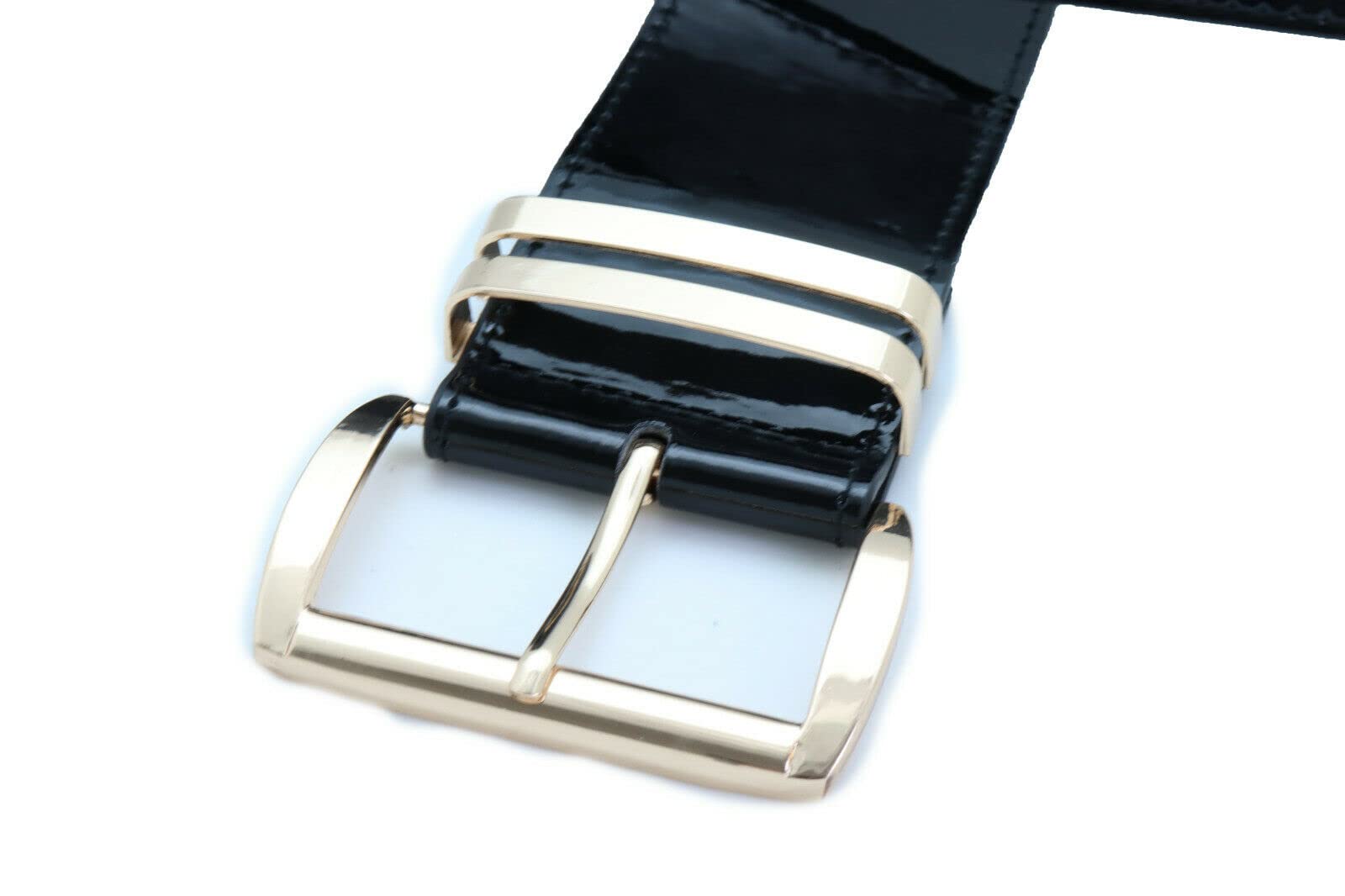 TFJ Women Fashion Wide Belt Faux Leather Metal Buckle Plus Size L XL (Black - patent faux leather)