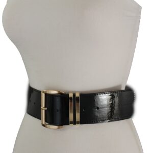 TFJ Women Fashion Wide Belt Faux Leather Metal Buckle Plus Size L XL (Black - patent faux leather)