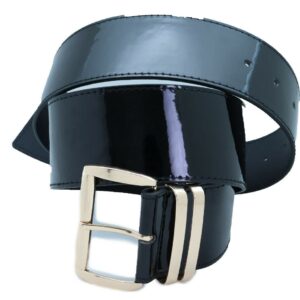 TFJ Women Fashion Wide Belt Faux Leather Metal Buckle Plus Size L XL (Black - patent faux leather)