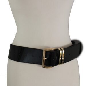 TFJ Women Fashion Wide Belt Faux Leather Metal Buckle Plus Size L XL (Black - patent faux leather)