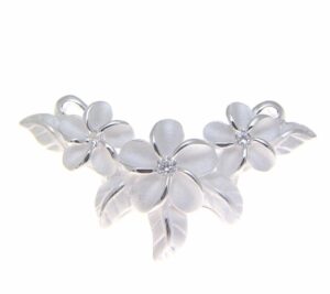 arthur's jewelry 925 sterling silver hawaiian 3 plumeria flower maile leaf slide pendant cz