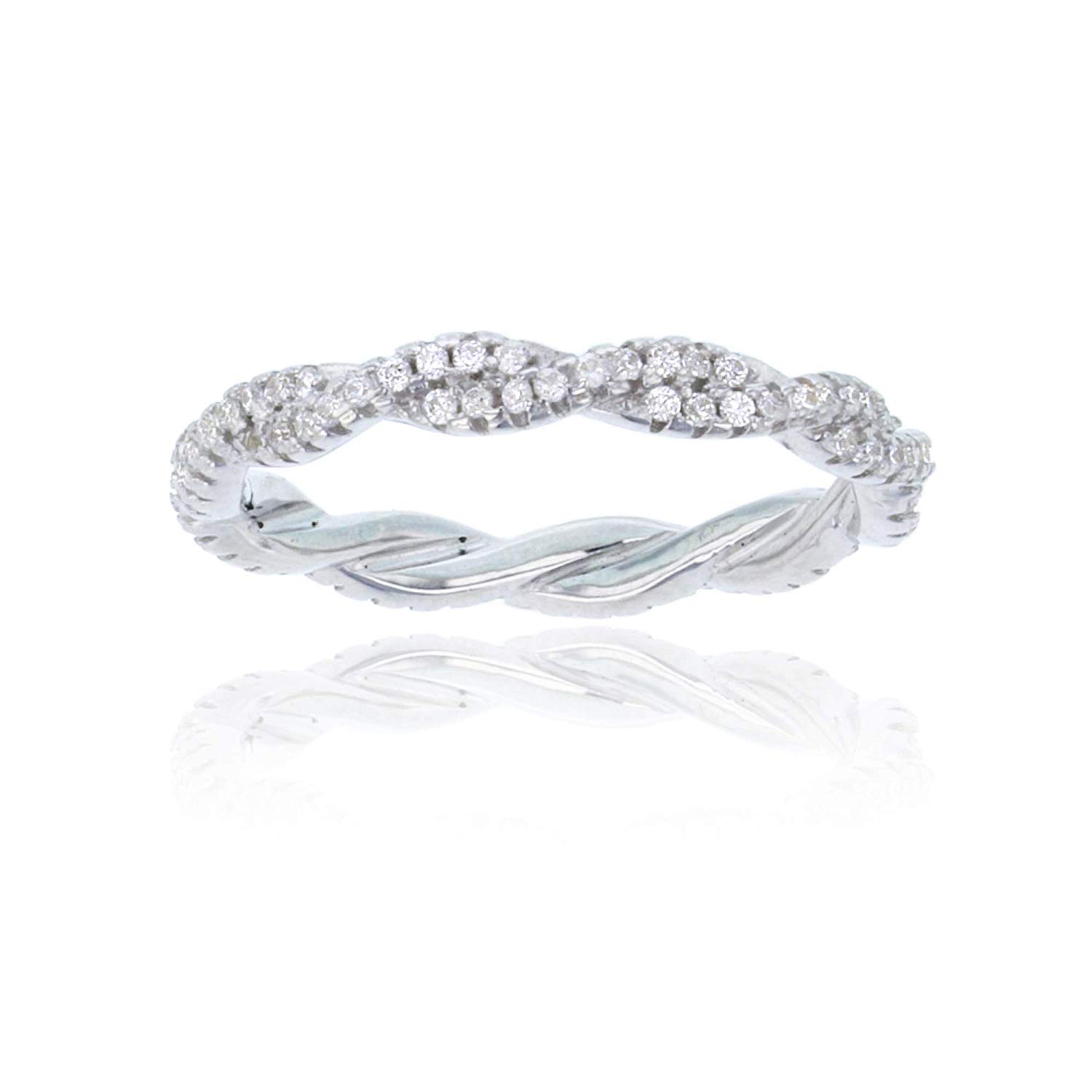 Decadence Sterling Silver Infinity Twist Weave Eternity Band Stack Ring for Women | Round Pave Eternity Rings for Women | Simulated AAA Stackable Cubic Zirconia Stones | Sizes 6 7 8 9