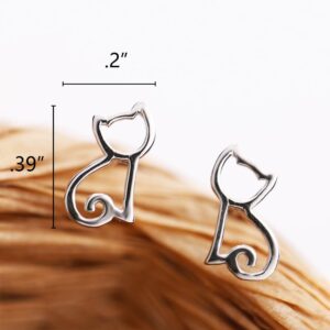 ERZA SCARLET S925 Sterling Silver Cat Stud Earrings for Women - Hypoallergenic Hollow Out Cat Stud Earrings for Women