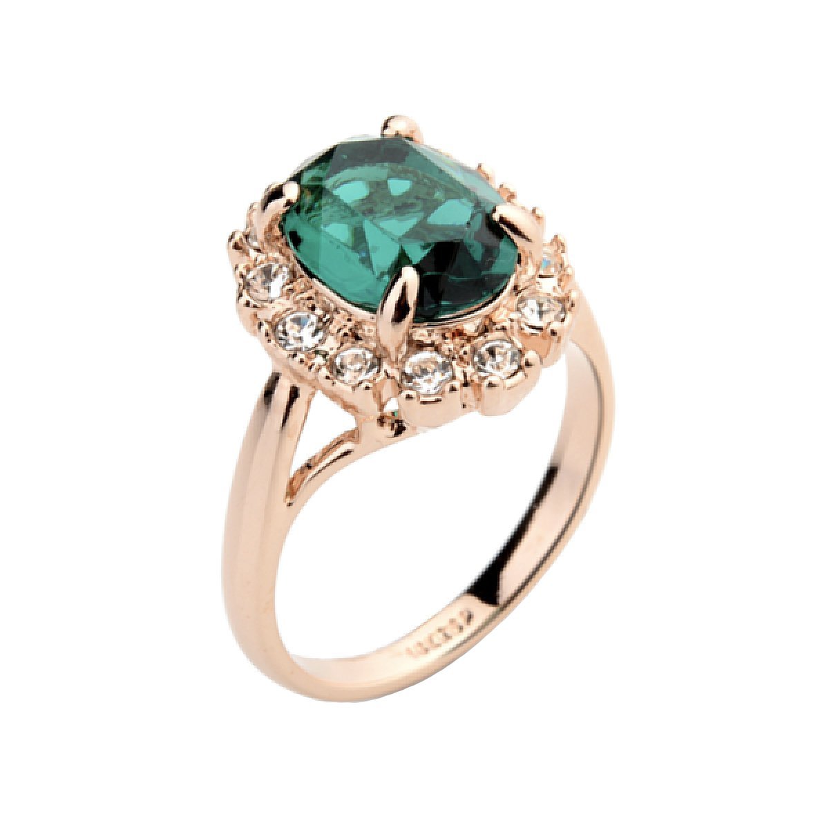 Rose Gold Plated Oval Shaped Ring with Emerald Green Swarovski element Crystal and Clear Round Shaped Cubic Zirconia Fashion Jewelry for Women (7)