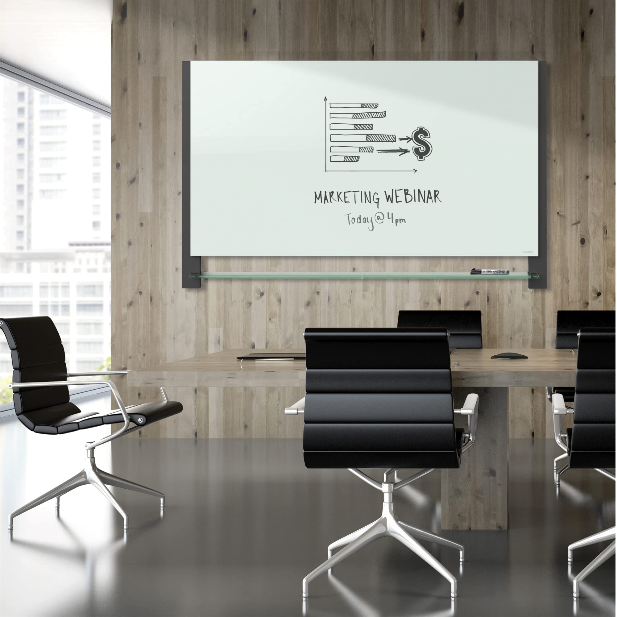 Quartet Glass Whiteboard, Magnetic Dry Erase White Board, 50" x 28", Wide Format with Invisible Mount, Black Aluminum Frame, Evoque (G5028BA)