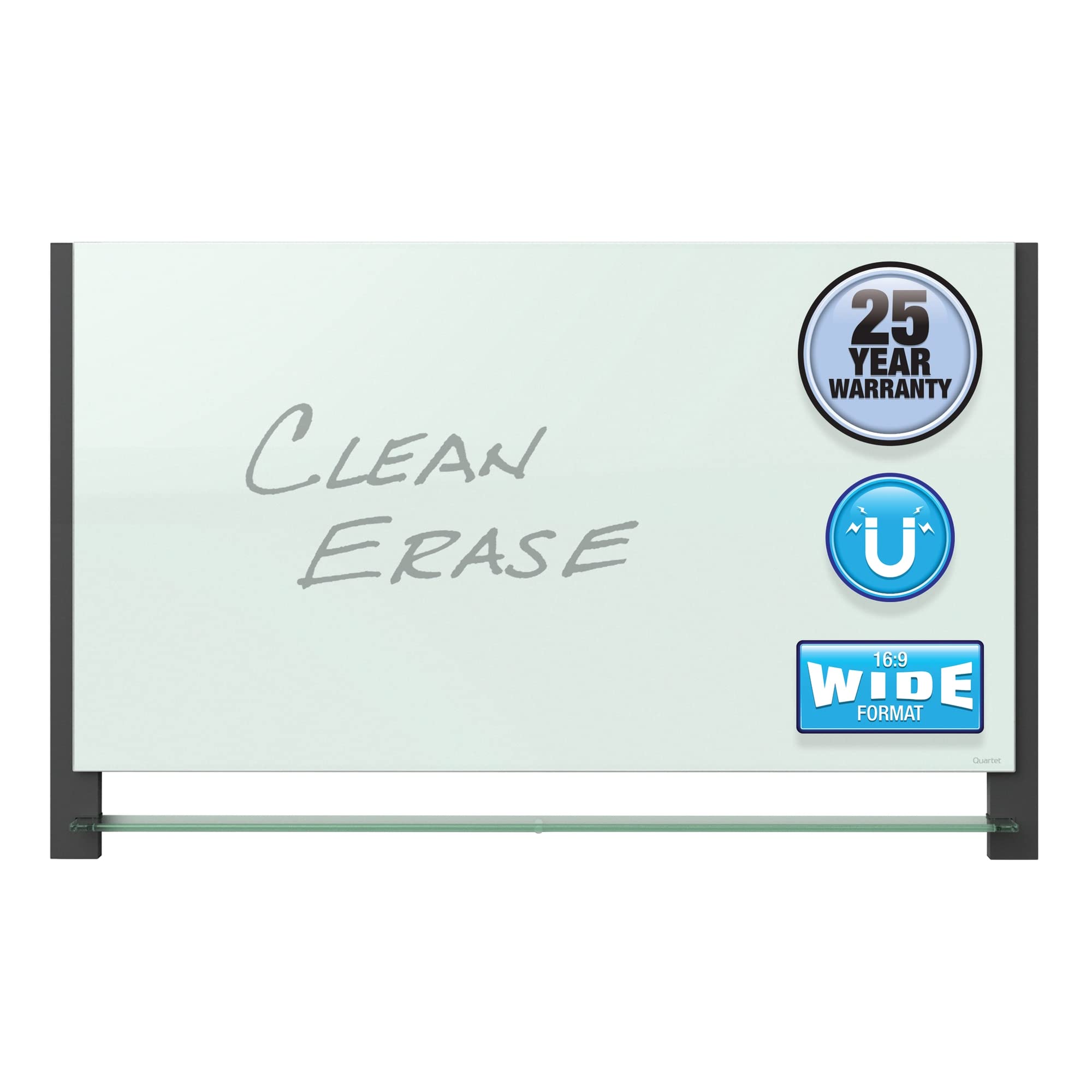 Quartet Glass Whiteboard, Magnetic Dry Erase White Board, 50" x 28", Wide Format with Invisible Mount, Black Aluminum Frame, Evoque (G5028BA)