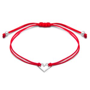 claudia lira joyas red womens friendship bracelet, small handmade sterling silver 925 open heart shaped charm, pull adjustable kindred cord thread. handmade heart gift set