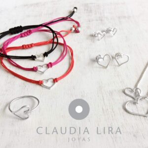 Claudia Lira Joyas Red Womens Friendship Bracelet, Small Handmade Sterling Silver 925 Open Heart Shaped Charm, Pull Adjustable Kindred Cord Thread. Handmade Heart Gift Set