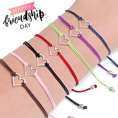 Claudia Lira Joyas Red Womens Friendship Bracelet, Small Handmade Sterling Silver 925 Open Heart Shaped Charm, Pull Adjustable Kindred Cord Thread. Handmade Heart Gift Set