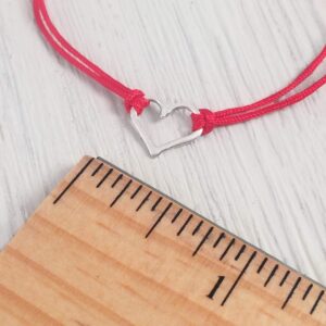 Claudia Lira Joyas Red Womens Friendship Bracelet, Small Handmade Sterling Silver 925 Open Heart Shaped Charm, Pull Adjustable Kindred Cord Thread. Handmade Heart Gift Set