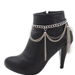 Women Boot Bracelet Western Hip Hop Fashion Jewelry Silver Metal Chain Fringe Tassel Wave Charms