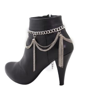 Women Boot Bracelet Western Hip Hop Fashion Jewelry Silver Metal Chain Fringe Tassel Wave Charms