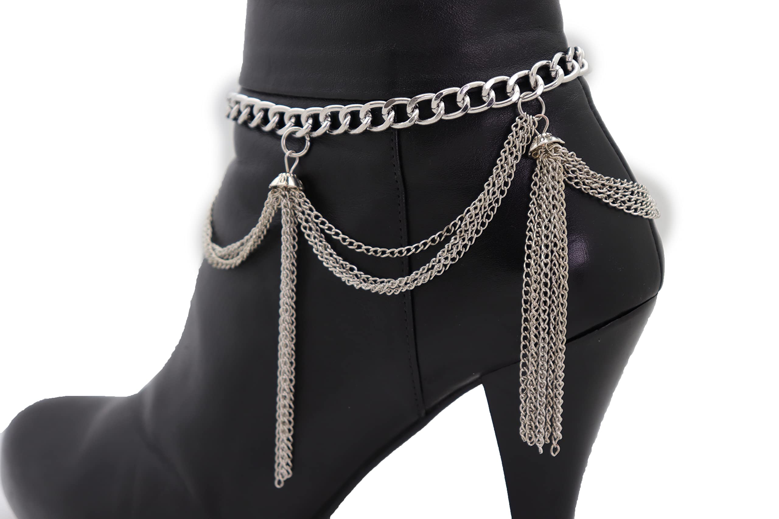 Women Boot Bracelet Western Hip Hop Fashion Jewelry Silver Metal Chain Fringe Tassel Wave Charms