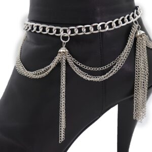 Women Boot Bracelet Western Hip Hop Fashion Jewelry Silver Metal Chain Fringe Tassel Wave Charms