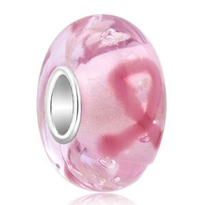 charmsstory sterling silver breast cancer awareness pink ribbon murano glass charms beads for bracelets