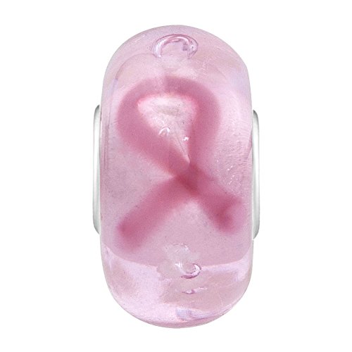 CharmSStory Sterling Silver Breast Cancer Awareness Pink Ribbon Murano Glass Charms Beads For Bracelets