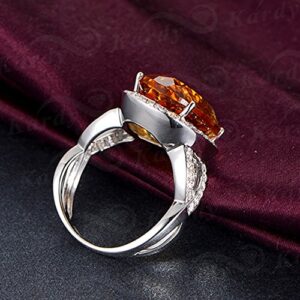 Amazing Citrine Gemstone Diamond Solid 14K White Gold Twist Shank Halo Promise Wedding Engagement Ring Set