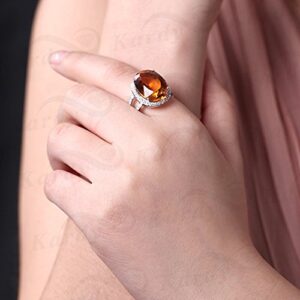 Amazing Citrine Gemstone Diamond Solid 14K White Gold Twist Shank Halo Promise Wedding Engagement Ring Set