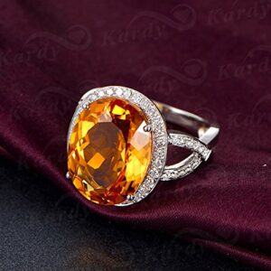 Amazing Citrine Gemstone Diamond Solid 14K White Gold Twist Shank Halo Promise Wedding Engagement Ring Set