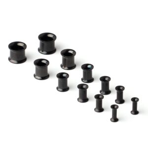 Ruifan 12pcs Surgical Steel Screw Tunnel Gauge Ear Expander Stretching Kit Plugs Piercing -6 Pairs 8g-00g (3mm-10mm) - Black