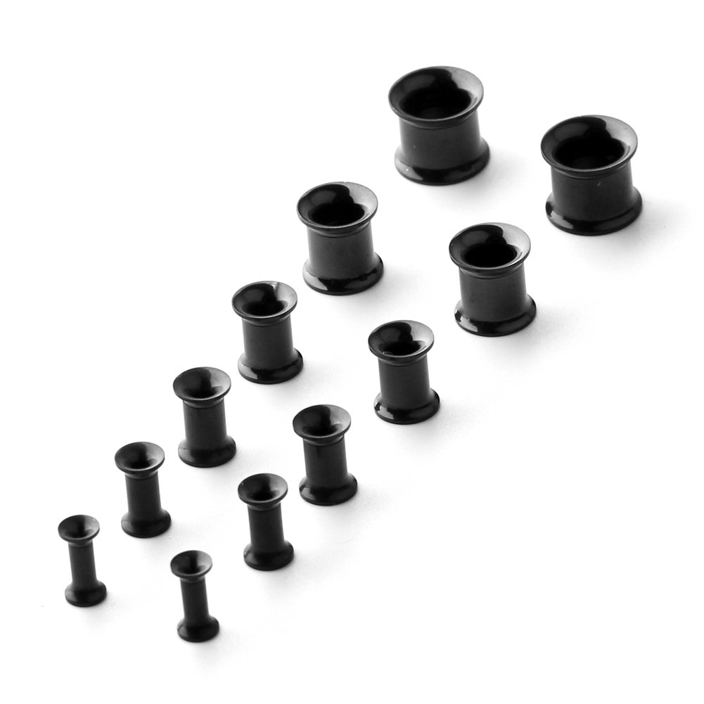 Ruifan 12pcs Surgical Steel Screw Tunnel Gauge Ear Expander Stretching Kit Plugs Piercing -6 Pairs 8g-00g (3mm-10mm) - Black